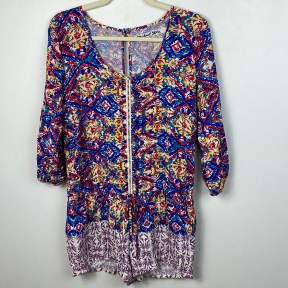 Michael Stars Talum Romper Bright Border Print Playsuit Bohemian Playsuit XS - Picture 3 of 10